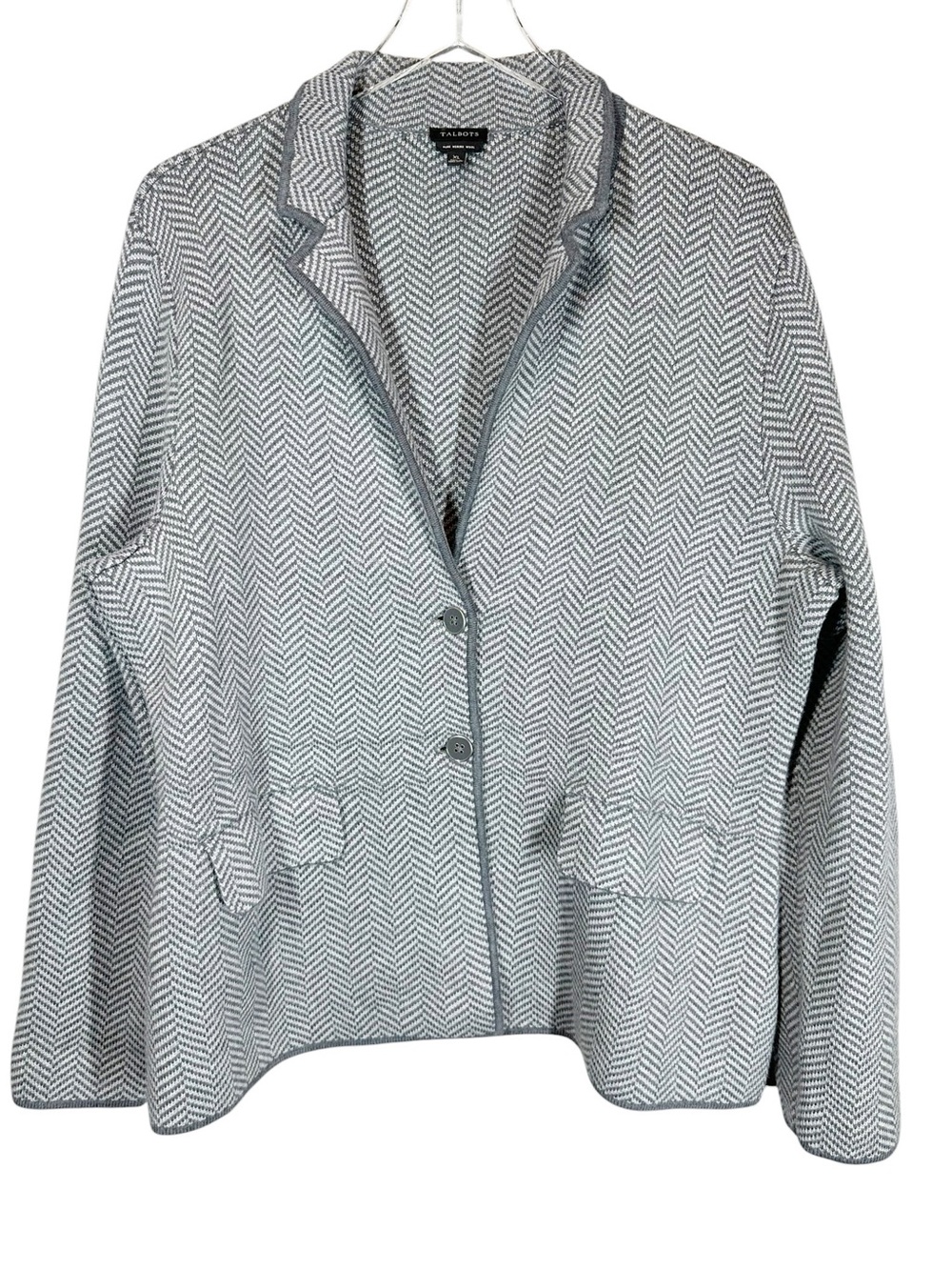 TALBOTS Women's XL Gray Herringbone Button Jacket Sweater Open Cardigan - Picture 2 of 12
